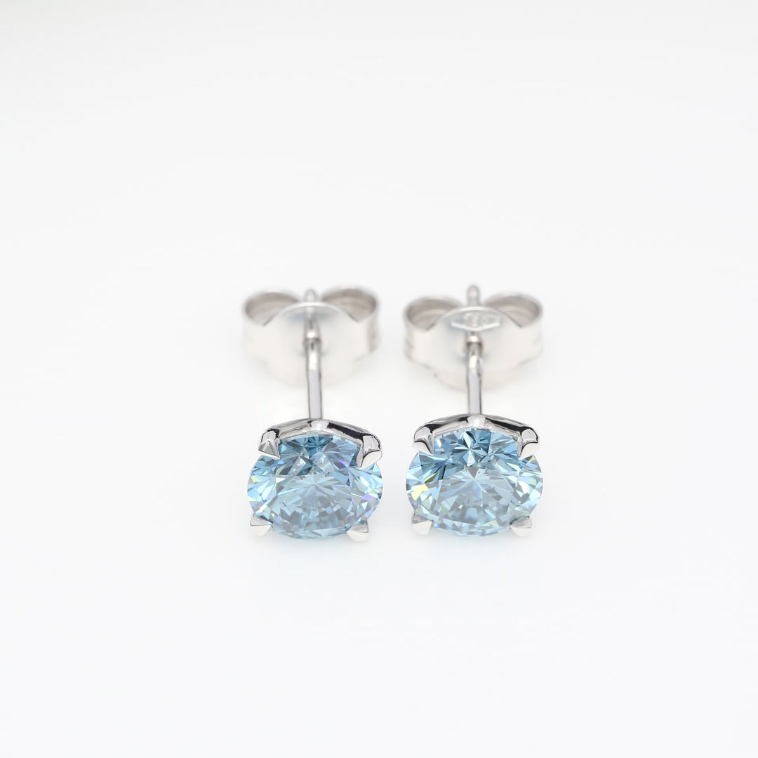 Customizable 4-Prong Round Brilliant Diamond Earrings – White or Fancy Color (Pink, Blue, Green)