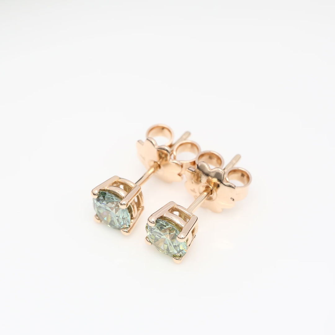 Customizable 4-Prong Round Brilliant Diamond Earrings – White or Fancy Color (Pink, Blue, Green)