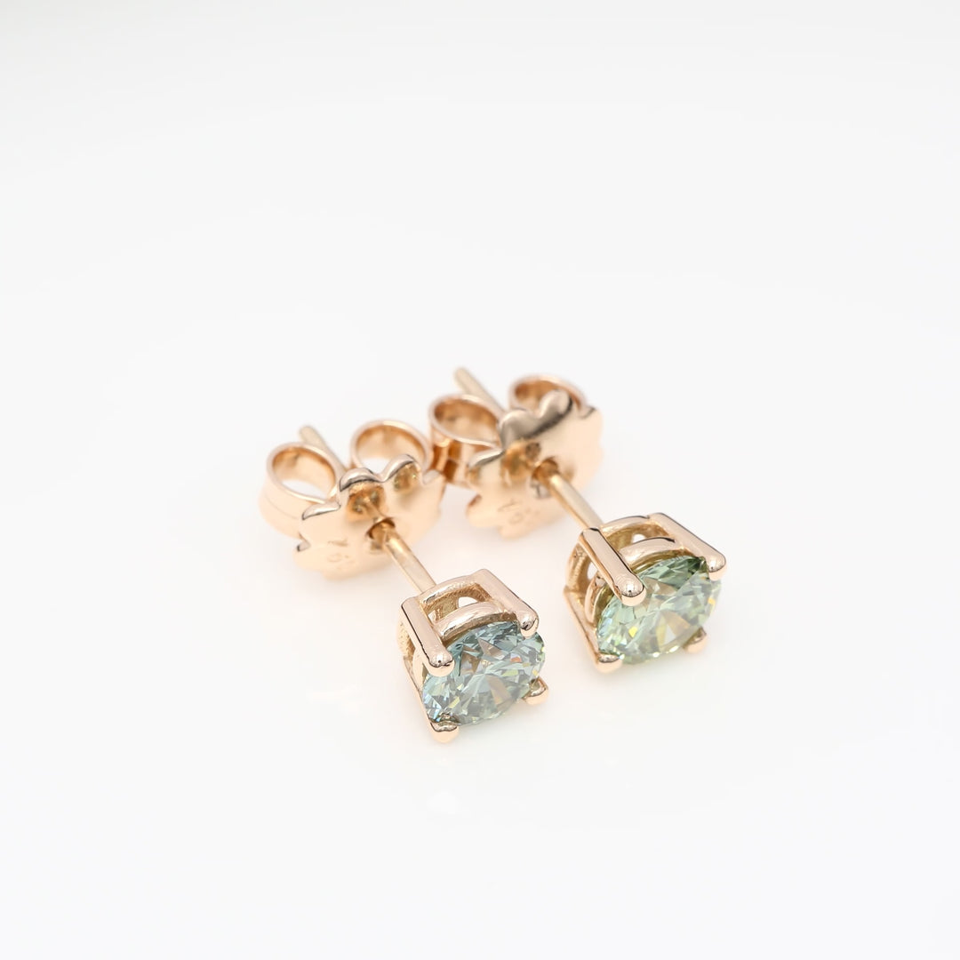 Customizable 4-Prong Round Brilliant Diamond Earrings – White or Fancy Color (Pink, Blue, Green)