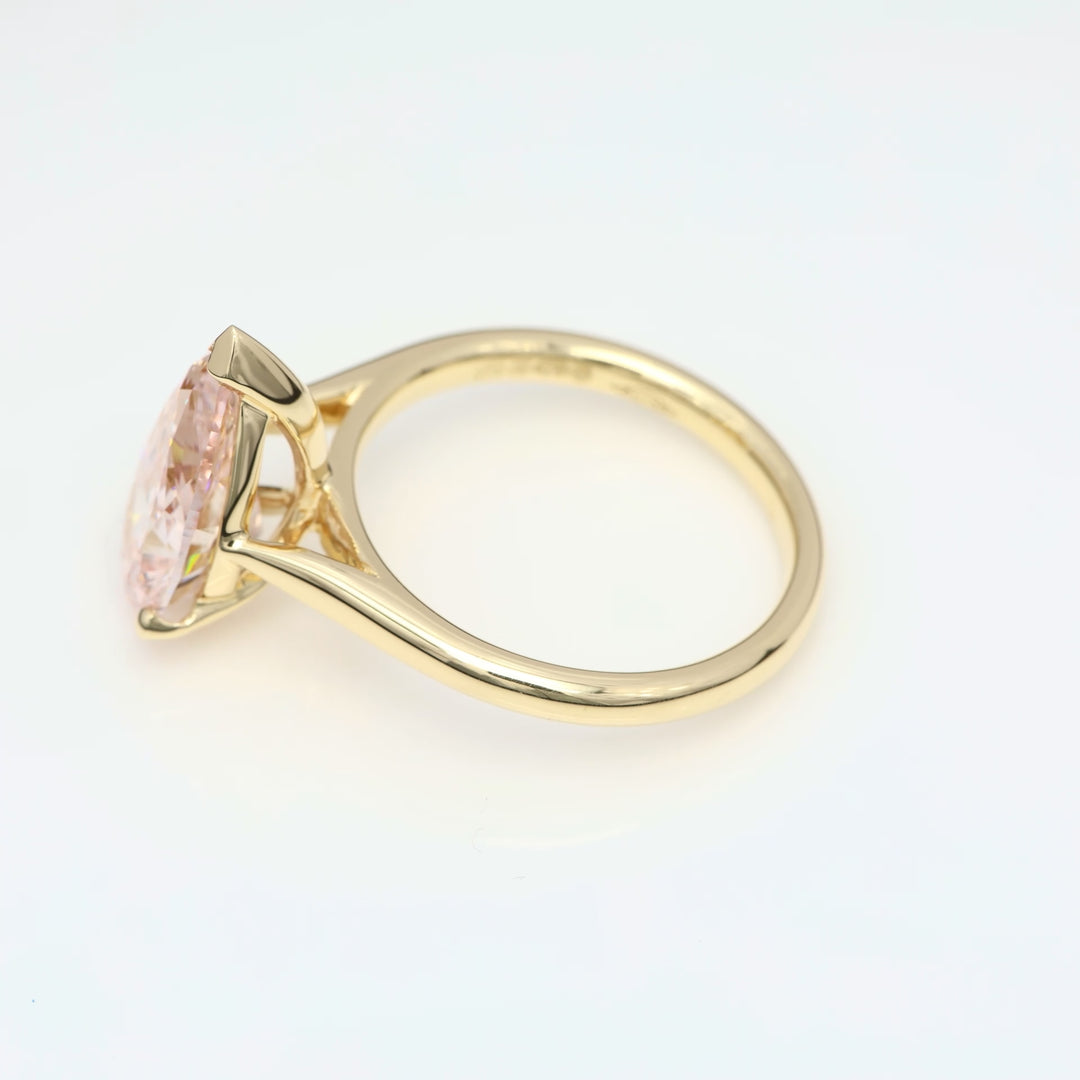 Captivating 3 Carat Pear-Shaped, Solitaire, Fancy Pink Lab-Grown Diamond Engagement Ring, 18K Yellow Gold