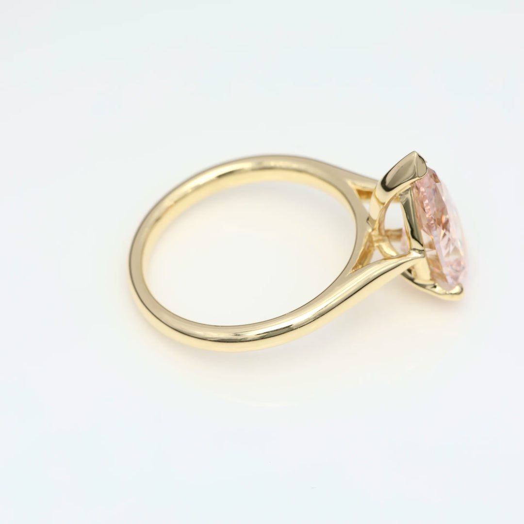 Captivating 3 Carat Pear-Shaped, Solitaire, Fancy Pink Lab-Grown Diamond Engagement Ring, 18K Yellow Gold