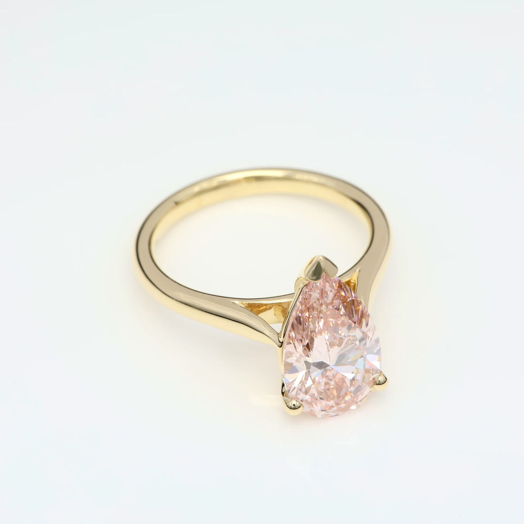 Captivating 3 Carat Pear-Shaped, Solitaire, Fancy Pink Lab-Grown Diamond Engagement Ring, 18K Yellow Gold