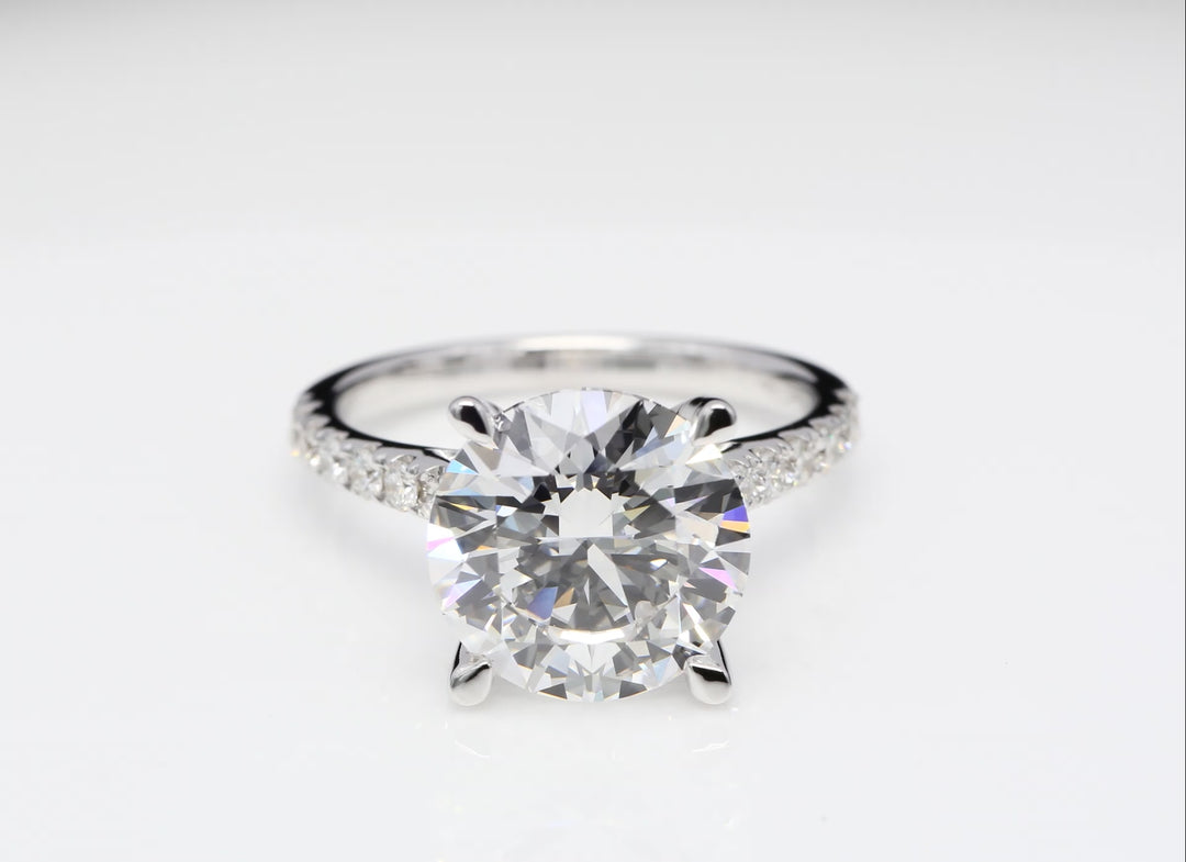 Exquisite 3 Carat Brilliant-Cut, Solitaire with Accented Side Stones, Lab-Grown Diamond Engagement Ring, 18K White Gold
