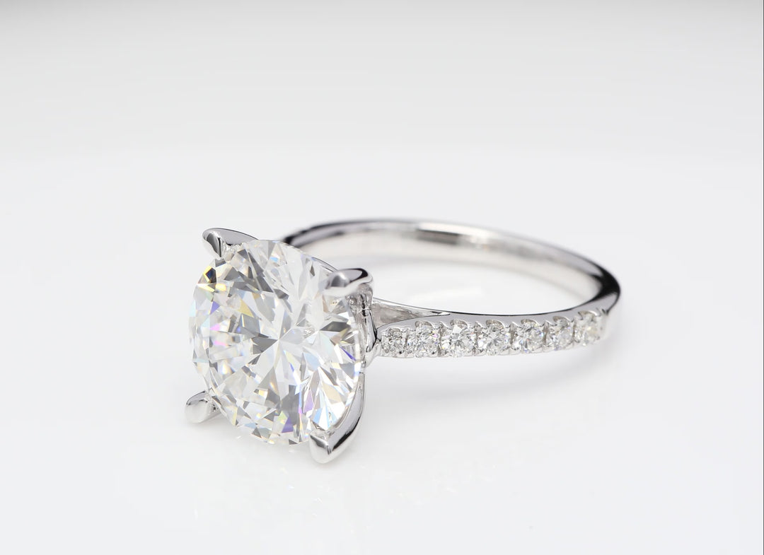 Exquisite 3 Carat Brilliant-Cut, Solitaire with Accented Side Stones, Lab-Grown Diamond Engagement Ring, 18K White Gold