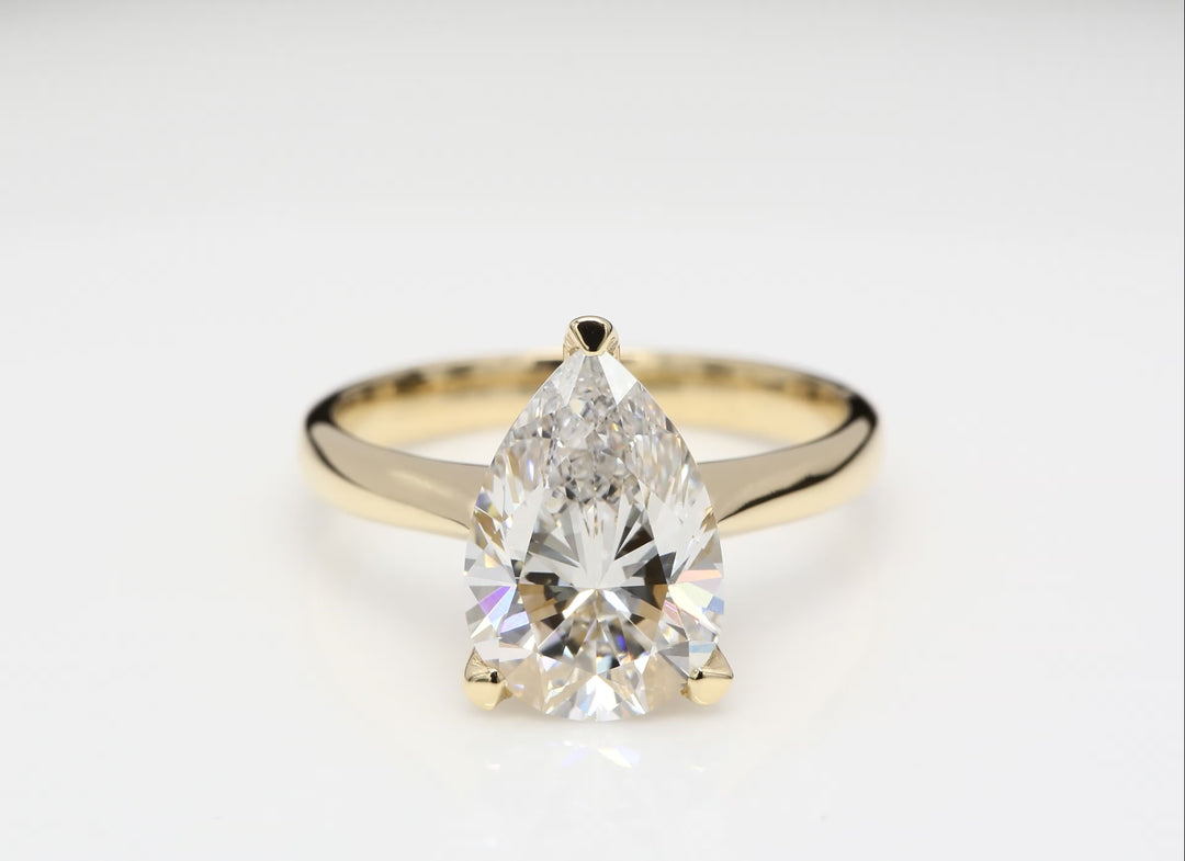 Captivating 3 Carat Pear-Shaped, Solitaire, Fancy Pink Lab-Grown Diamond Engagement Ring, 18K Yellow Gold