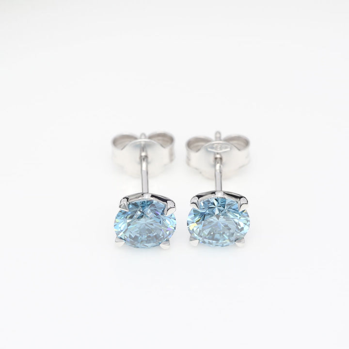 Customizable 4-Prong Round Brilliant Diamond Earrings – White or Fancy Color (Pink, Blue, Green)
