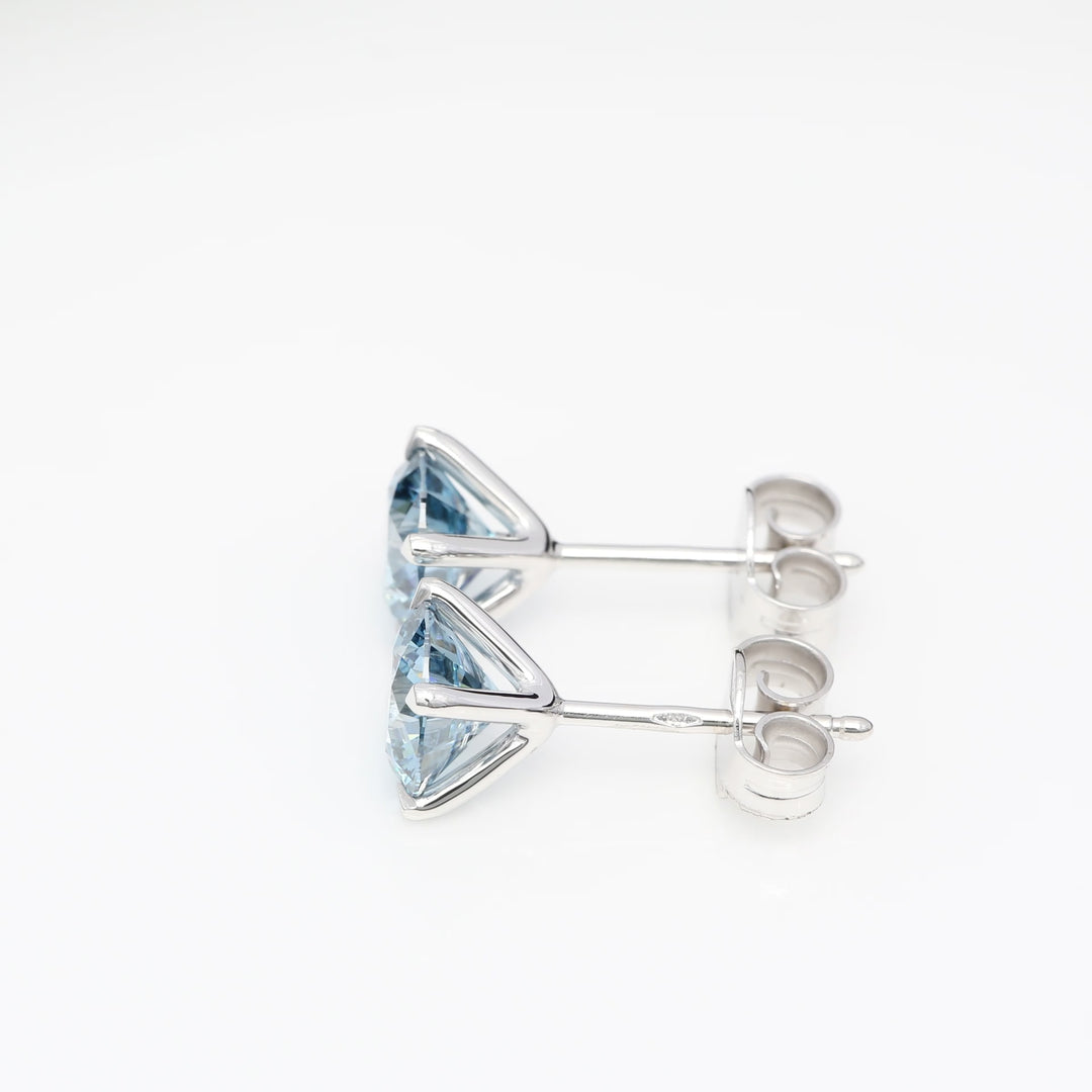 Customizable 4-Prong Round Brilliant Diamond Earrings – White or Fancy Color (Pink, Blue, Green)