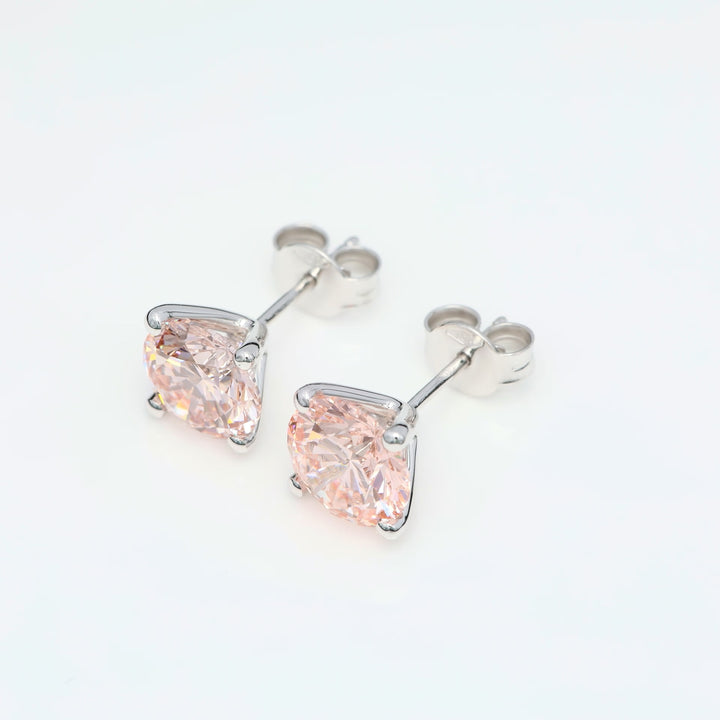 Customizable 4-Prong Round Brilliant Diamond Earrings – White or Fancy Color (Pink, Blue, Green)