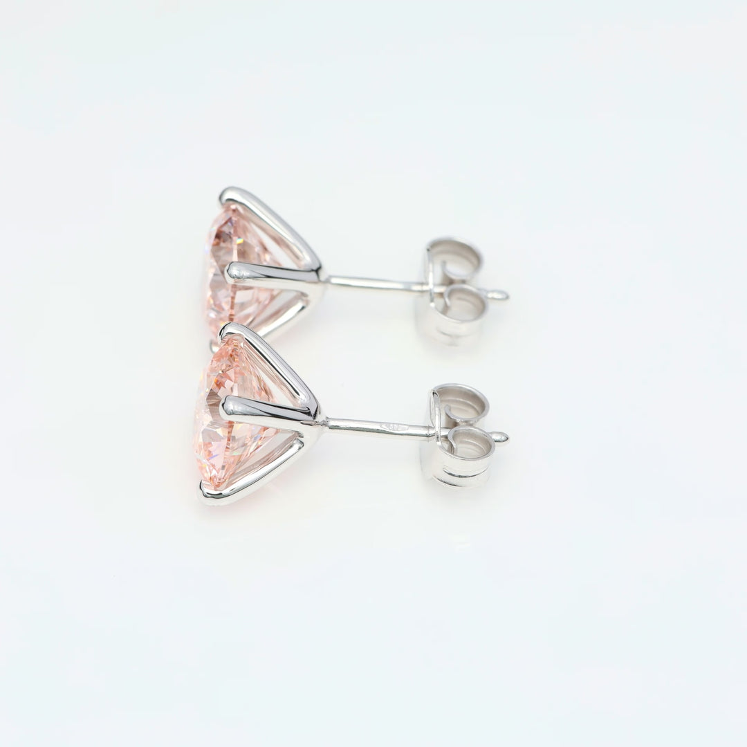 Customizable 4-Prong Round Brilliant Diamond Earrings – White or Fancy Color (Pink, Blue, Green)