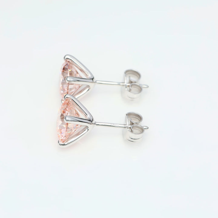 Customizable 4-Prong Round Brilliant Diamond Earrings – White or Fancy Color (Pink, Blue, Green)